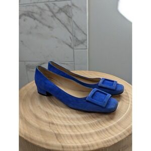 Ann Mashburn Royal Blue Suede Square Toe Block Heel Flats Made in‎ Italy Sz. 7.5